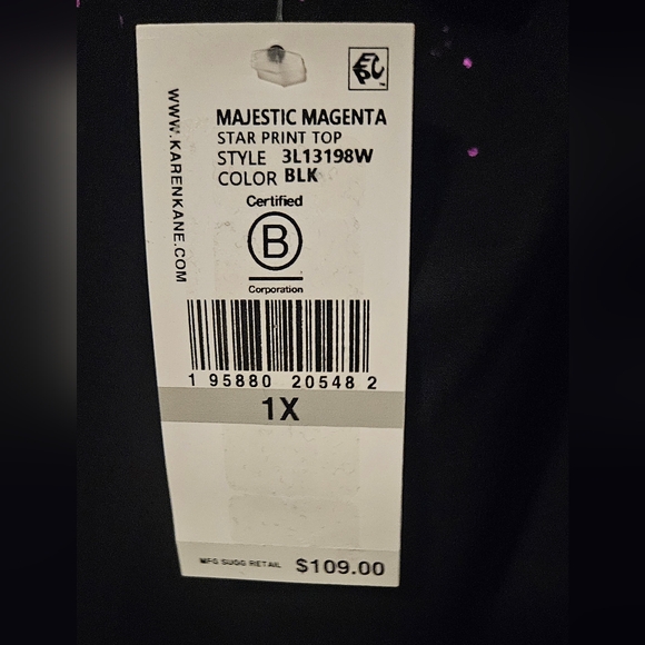 NWT Karen Kane Star Print Plus Size Top: Black W/Purple: Size- 1X - Picture 7 of 13